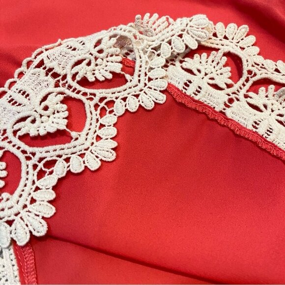 Pink Blush L Silk Rosy Pink Crochet Lace Feminine Flowy Blouse - Picture 14 of 16